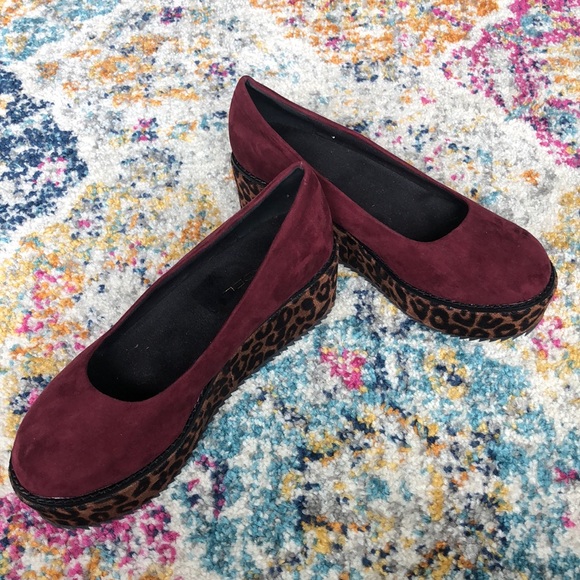 C Label Shoes - C Label Burgundy Leopard-Trim Nata Platform Flat